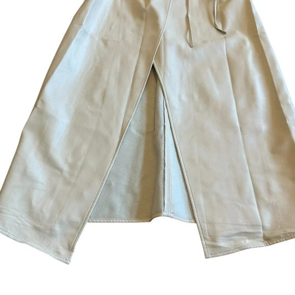 Oak + Fort Cream Vegan Faux Leather Wrap Dress Midi Length Size Small Women's - Picture 5 of 13